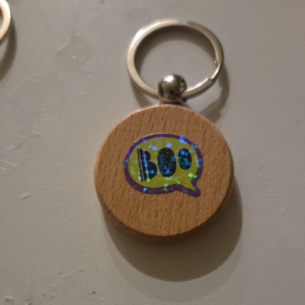 Wooden Keychain with Boo Handmade Design